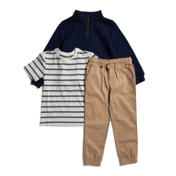 TOMMY BAHAMA Blue 3pc Striped Tee Quarter Zip Sweatshirt And Joggers Set - Picture 1 of 2